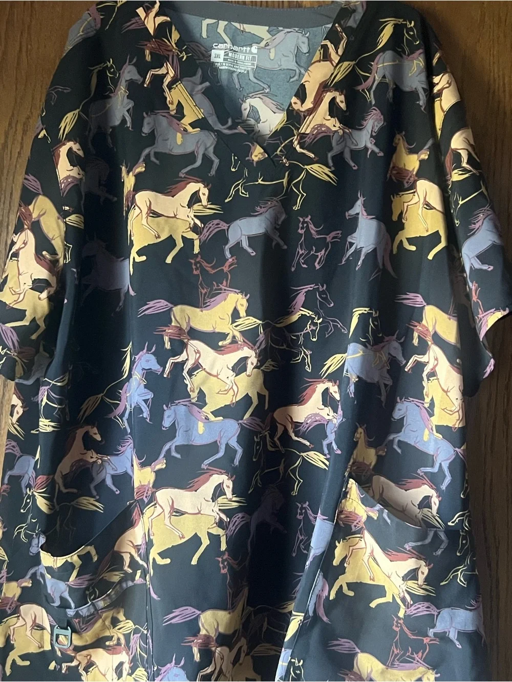 Unicorn & Horse Print Kids V-Neck Top - Black C10